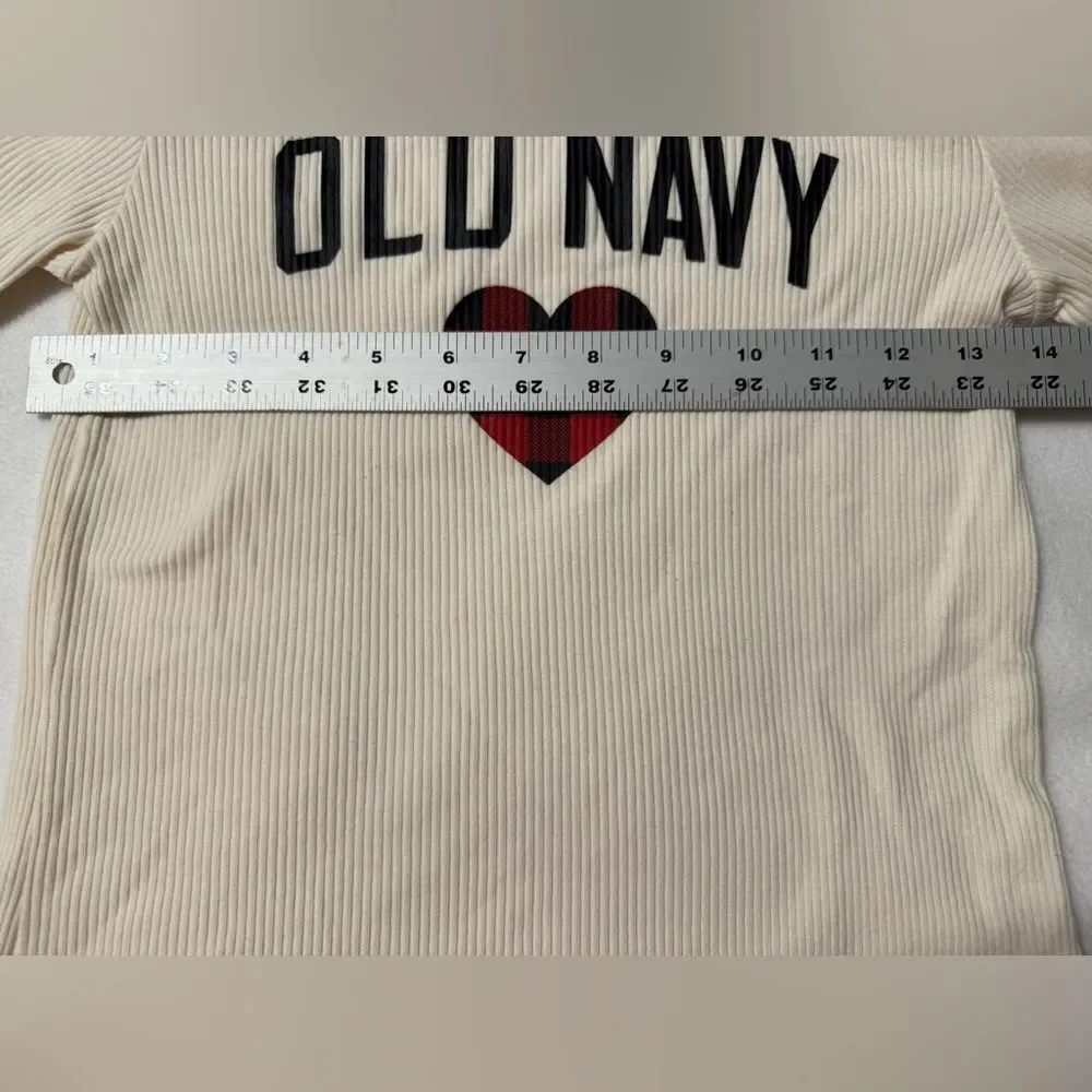 Old Navy Cream Ribbed Top Buffalo check heart Size XL 14-16